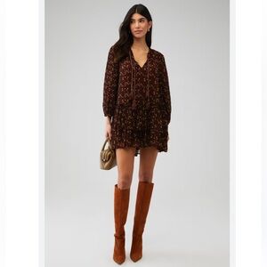 Cleobella Jaelynn Mini Dress Zadia Block Print Brown Medium